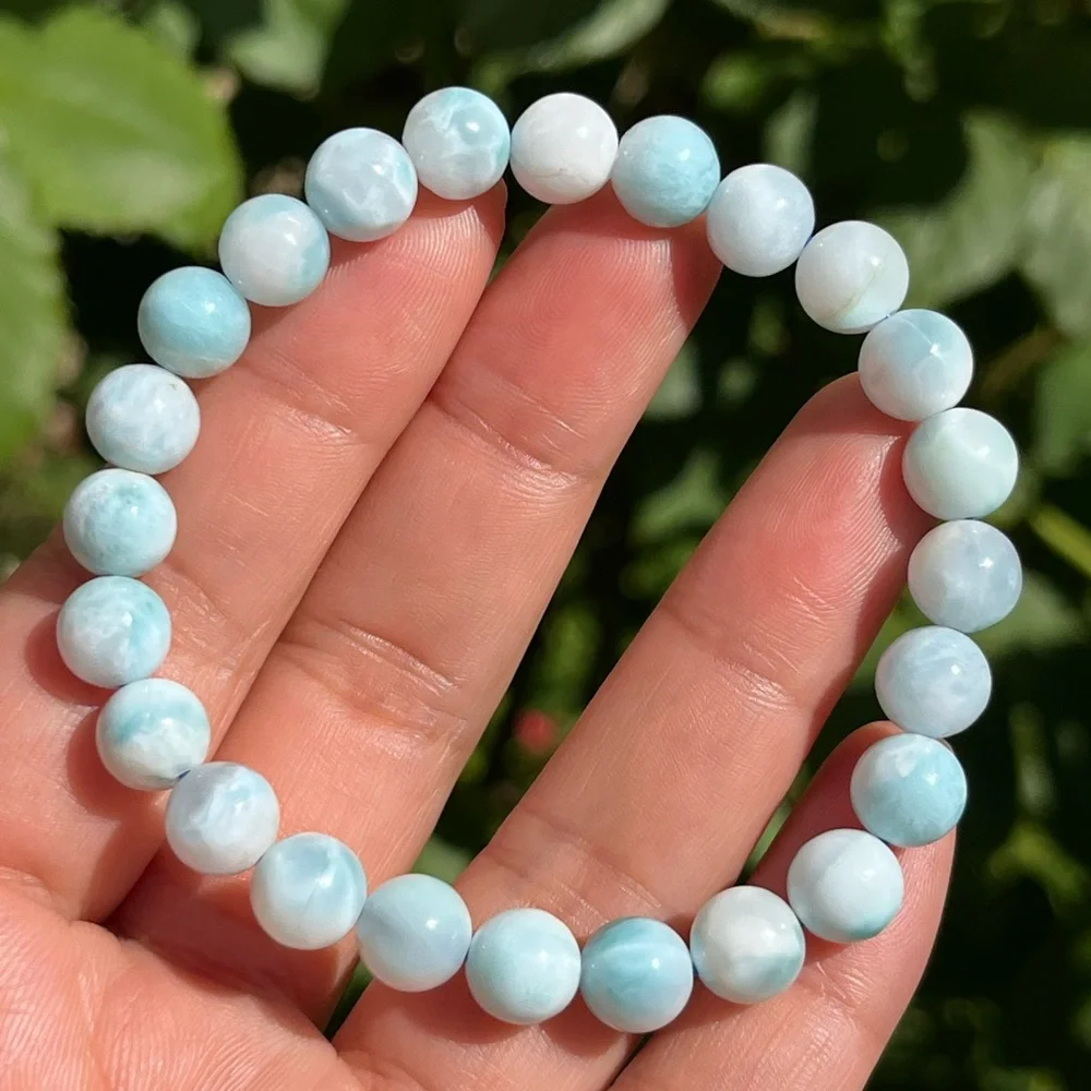 8mm stretchable natural Larimar bracelet - Picture 2 of 8